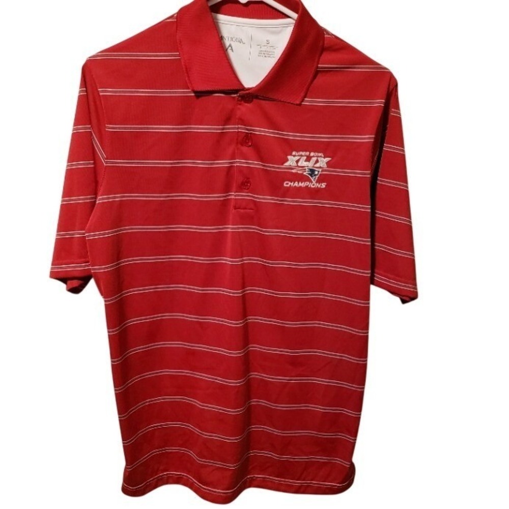 Antigua NE Patriots Super Bowl XLIX Champions Polo Shirt Red Men's Small